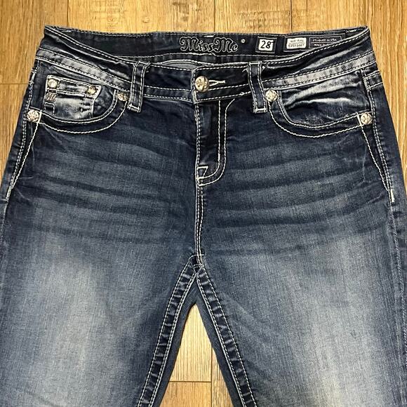 Miss Me Jeans Mid Rise Easy Boot 28x31 Med Wash Rhinestone Sequin Cowgirl Y2k - Picture 2 of 9